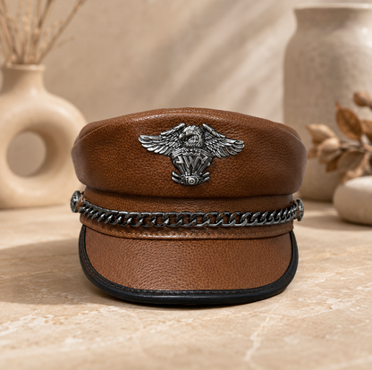 Genuine Cowhide Leather Navy Cap