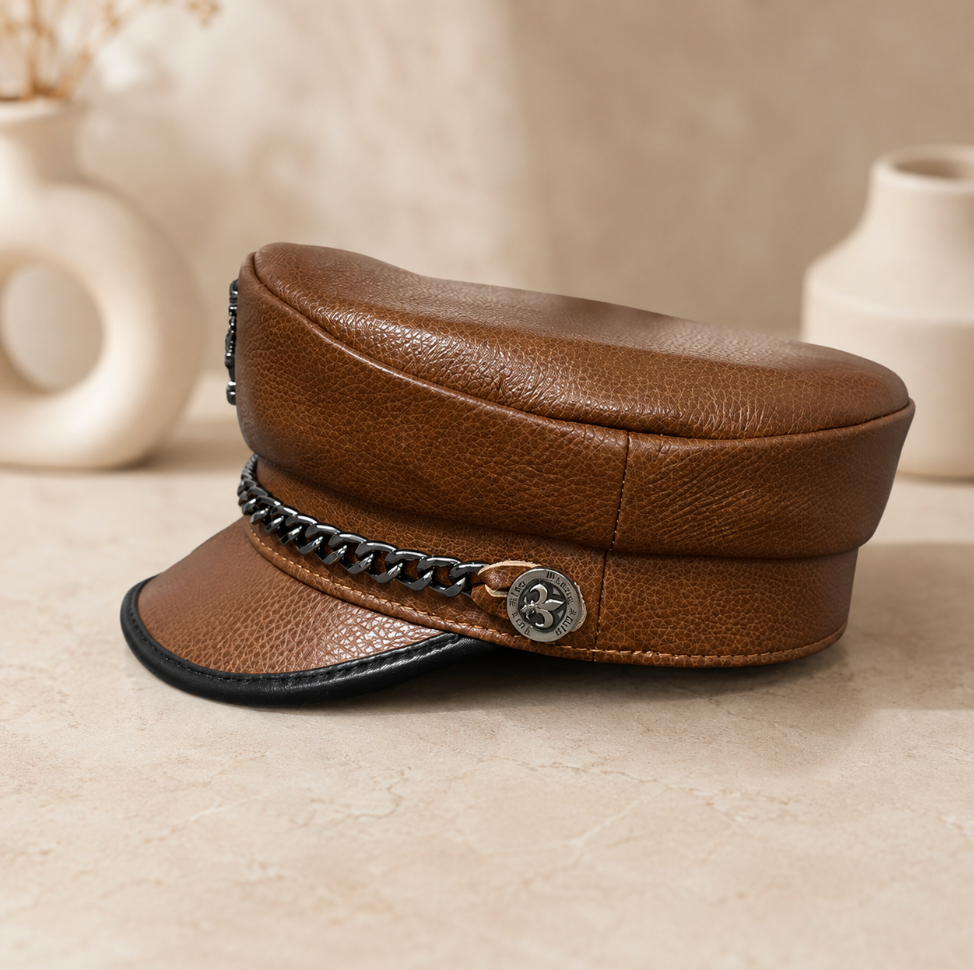 Genuine Cowhide Leather Navy Cap
