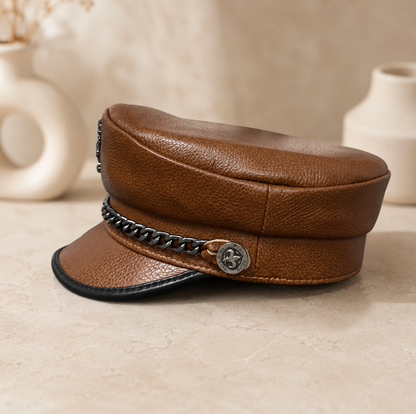 Genuine Cowhide Leather Navy Cap