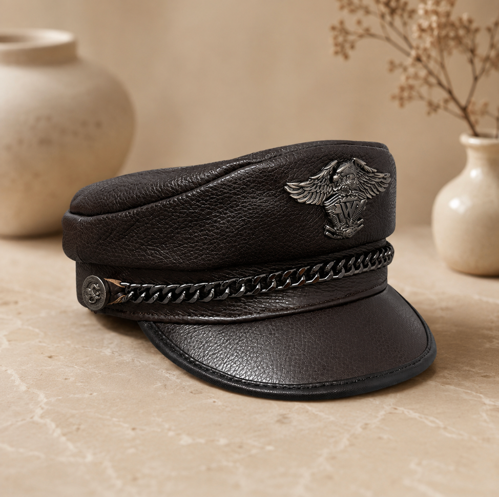 Genuine Cowhide Leather Navy Cap