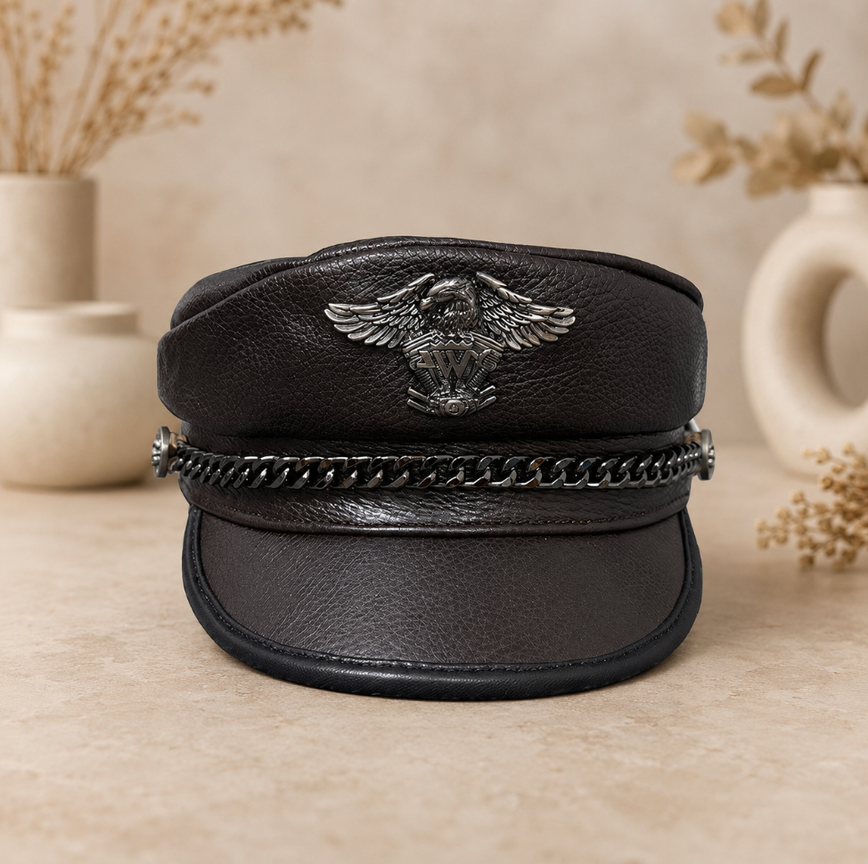 Genuine Cowhide Leather Navy Cap