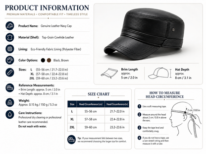 Leather Captain Navy Cap with Braided Band
