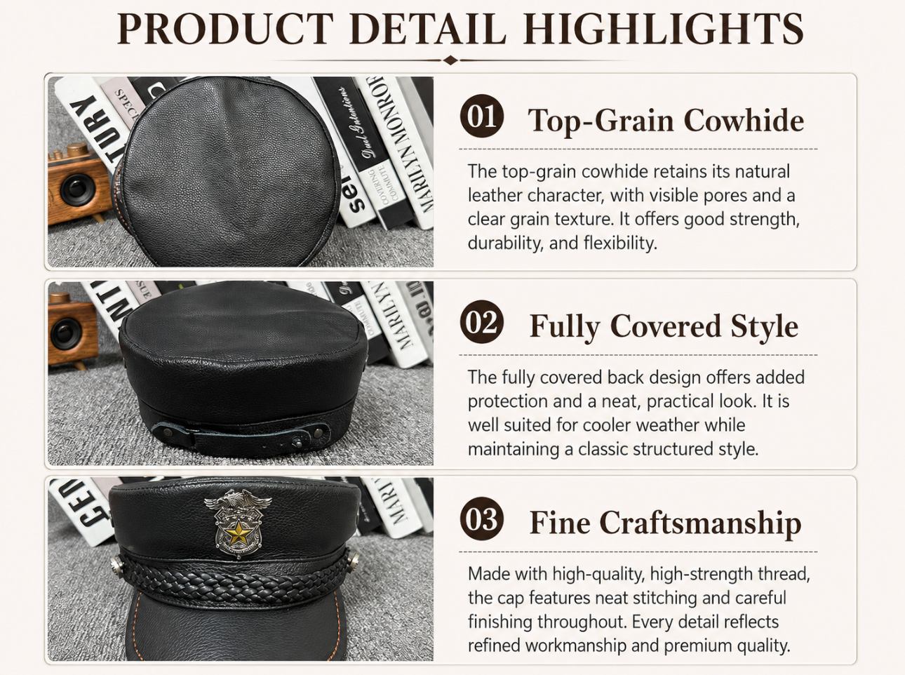 Leather Captain Navy Cap with Braided Band