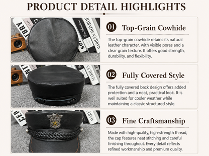 Leather Captain Navy Cap with Braided Band