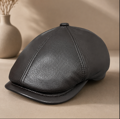 Unisex Sheepskin Leather Flat Cap Newsboy Hat