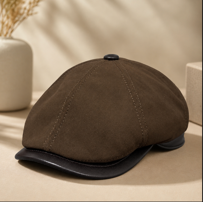 Unisex Sheepskin Leather Flat Cap Newsboy Hat