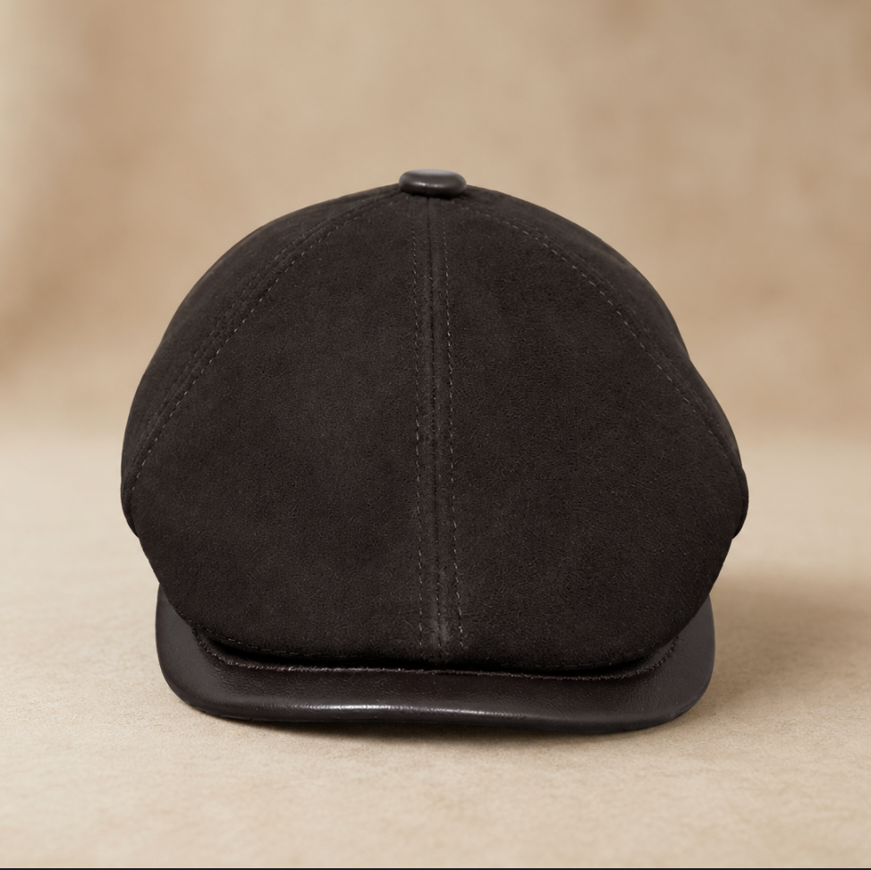 Unisex Sheepskin Leather Flat Cap Newsboy Hat