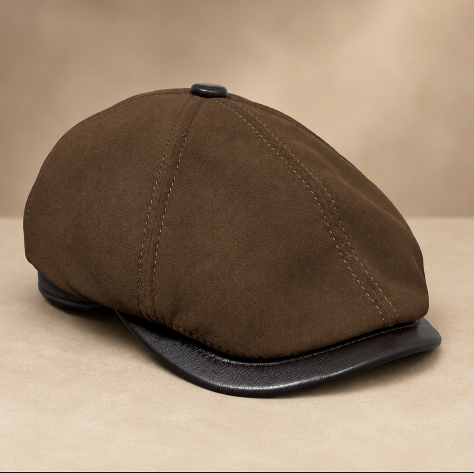 Unisex Sheepskin Leather Flat Cap Newsboy Hat