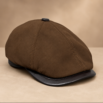 Unisex Sheepskin Leather Flat Cap Newsboy Hat