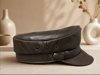Men’s Genuine Leather Captain Hat in Cowhide