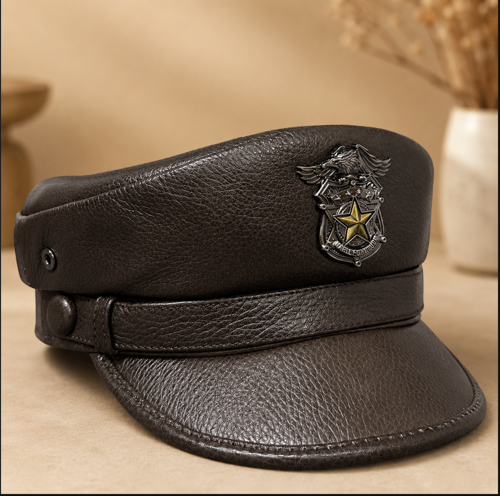 Men’s Genuine Leather Captain Hat in Cowhide