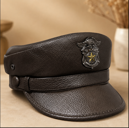 Men’s Genuine Leather Captain Hat in Cowhide