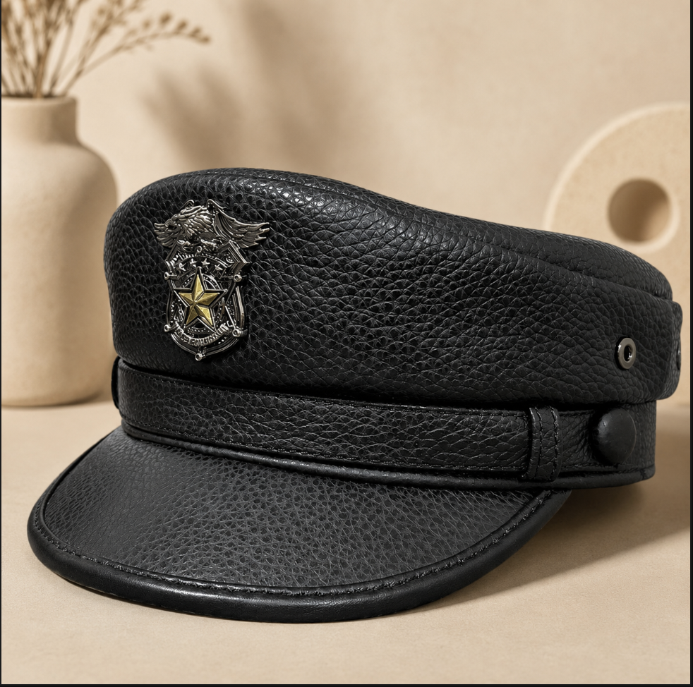 Men’s Genuine Leather Captain Hat in Cowhide
