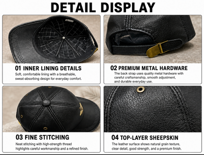 Men’s Genuine Leather Baseball Cap with Five Star Badge