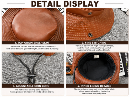 Men’s Genuine Leather Fisherman Hat Wide Brim