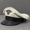 Men’s Genuine Leather Captain Cap with Eagle Emblem