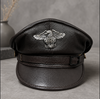 Men’s Genuine Leather Captain Cap with Eagle Emblem
