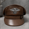 Men’s Genuine Leather Captain Cap with Eagle Emblem