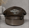 Men’s Genuine Leather Captain Cap with Eagle Emblem