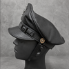 Men’s Genuine Leather Captain Cap with Eagle Emblem