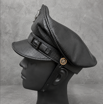 Men’s Genuine Leather Captain Cap with Eagle Emblem