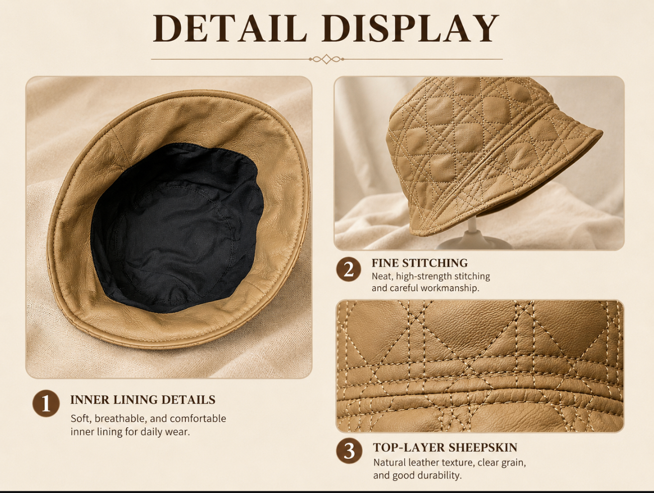 Women’s Genuine Lambskin Leather Bucket Hat