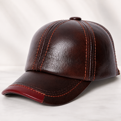 Men’s Genuine Leather Baseball Cap with Duckbill Brim