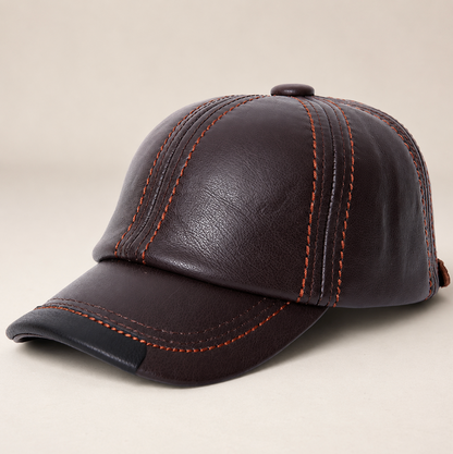 Men’s Genuine Leather Baseball Cap with Duckbill Brim