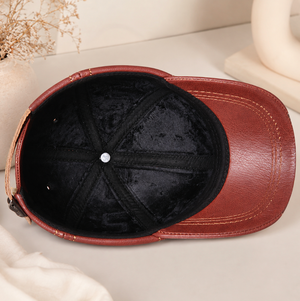 Men’s Genuine Leather Baseball Cap with Duckbill Brim