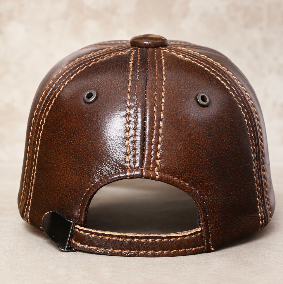 Men’s Genuine Leather Baseball Cap with Duckbill Brim