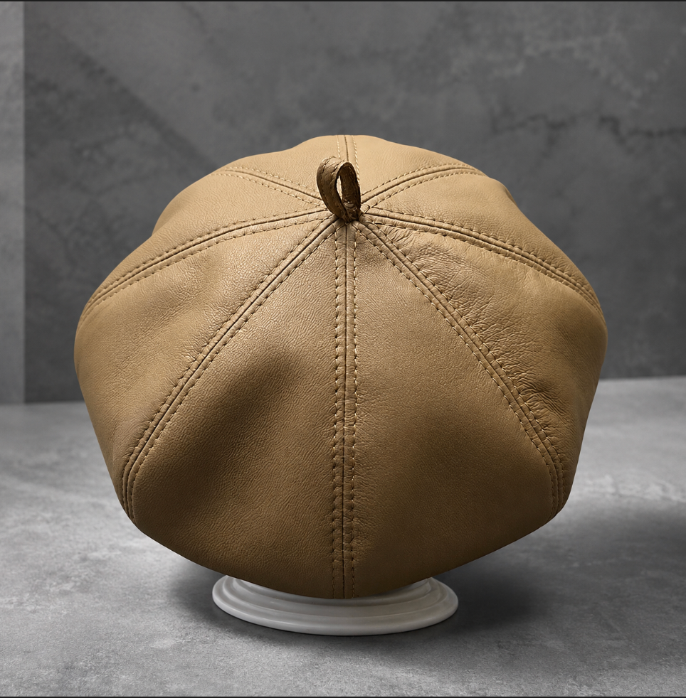Genuine Leather Newsboy Cap with Octagonal Crown