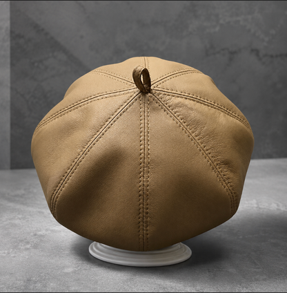 Genuine Leather Newsboy Cap with Octagonal Crown