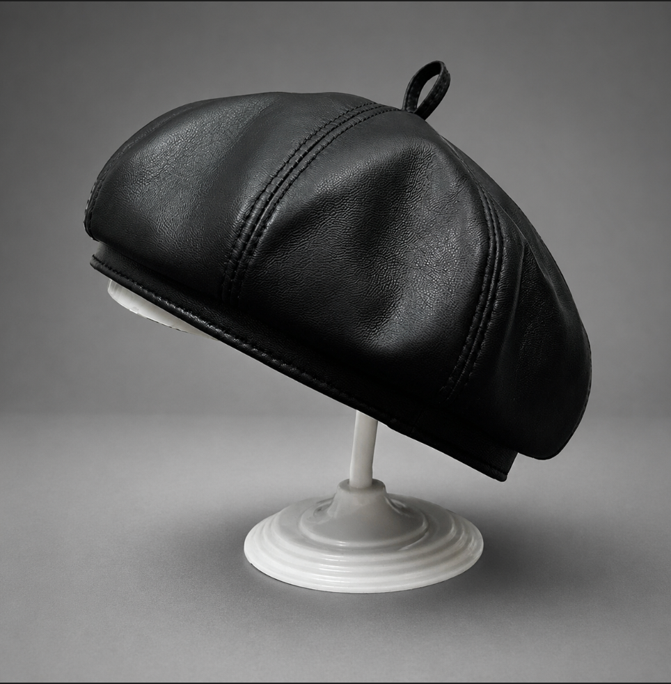 Genuine Leather Newsboy Cap with Octagonal Crown