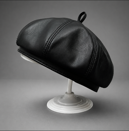 Genuine Leather Newsboy Cap with Octagonal Crown