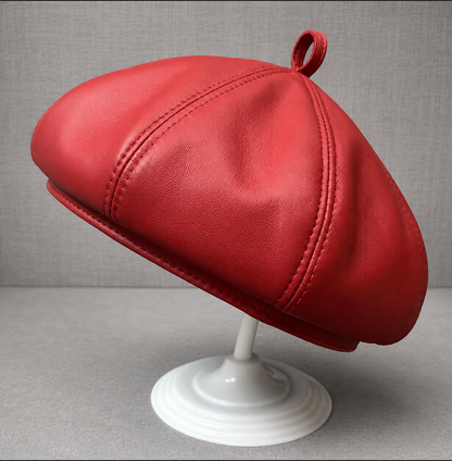 Genuine Leather Newsboy Cap with Octagonal Crown