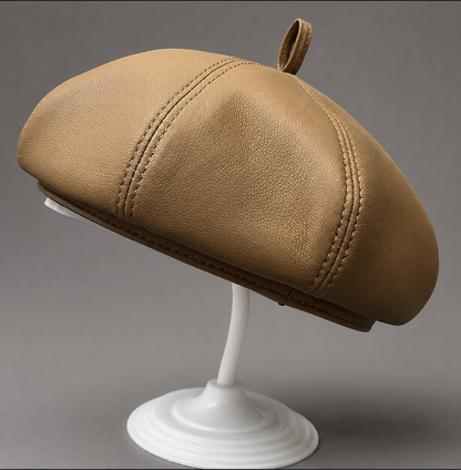 Genuine Leather Newsboy Cap with Octagonal Crown