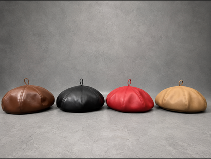 Genuine Leather Newsboy Cap with Octagonal Crown