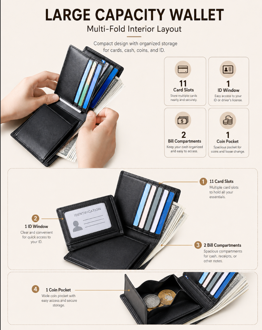 Men’s Genuine Leather Wallet with Coin Pocket and RFID Protection