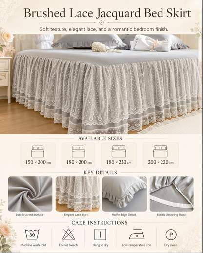Lace Fitted Sheet with Ruffled Bed Skirt and Pillowcase
