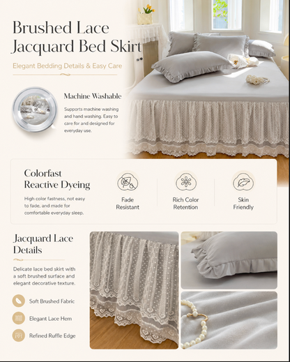 Lace Fitted Sheet with Ruffled Bed Skirt and Pillowcase