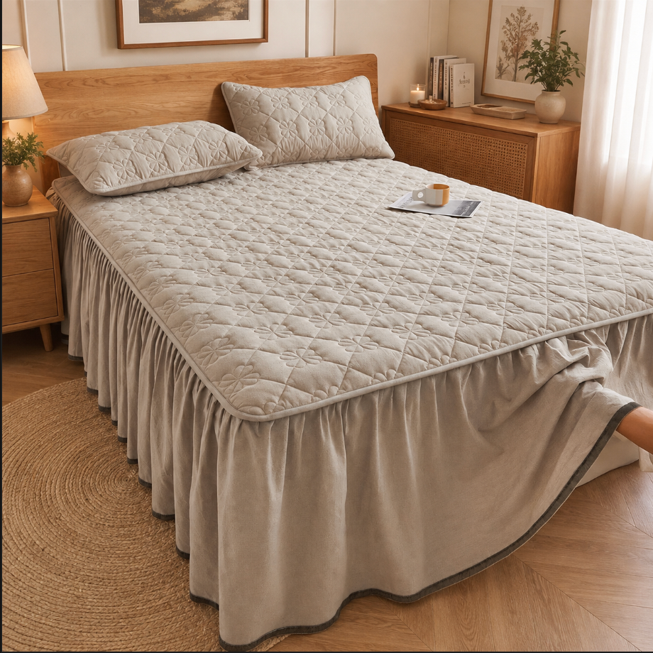 100% Cotton Quilted Bed Skirt with Padded Mattress Cover