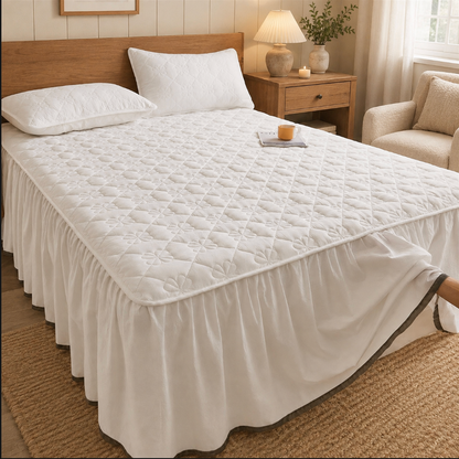 100% Cotton Quilted Bed Skirt with Padded Mattress Cover