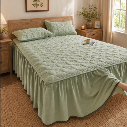 100% Cotton Quilted Bed Skirt with Padded Mattress Cover