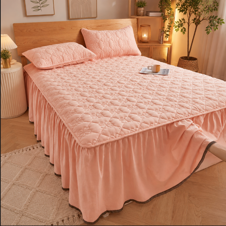 100% Cotton Quilted Bed Skirt with Padded Mattress Cover