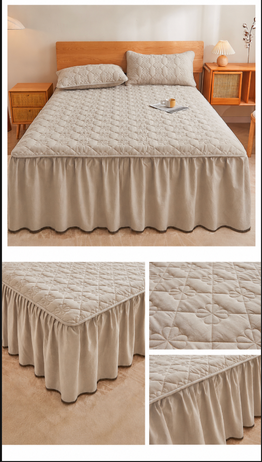 100% Cotton Quilted Bed Skirt with Padded Mattress Cover