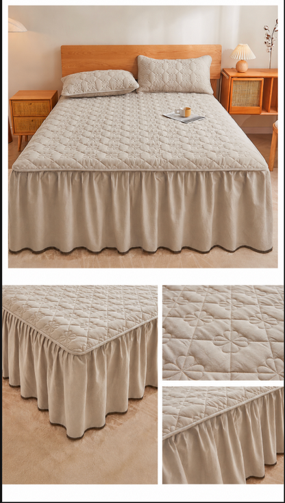 100% Cotton Quilted Bed Skirt with Padded Mattress Cover