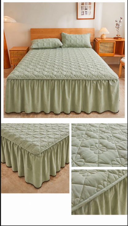 100% Cotton Quilted Bed Skirt with Padded Mattress Cover