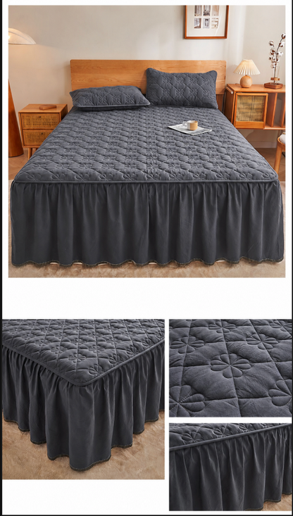 100% Cotton Quilted Bed Skirt with Padded Mattress Cover