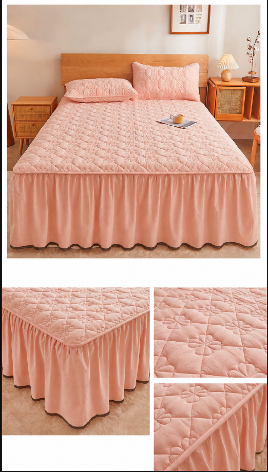 100% Cotton Quilted Bed Skirt with Padded Mattress Cover