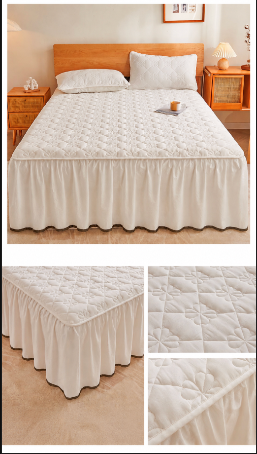 100% Cotton Quilted Bed Skirt with Padded Mattress Cover